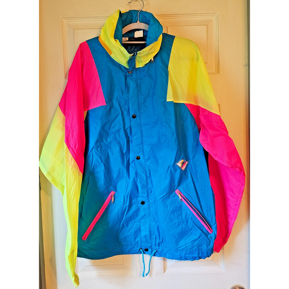 Vtg StyFrance Skiwear Neon Colorblock Ski Jacket 80s 90s Retro Made in France L - Picture 1 of 11
